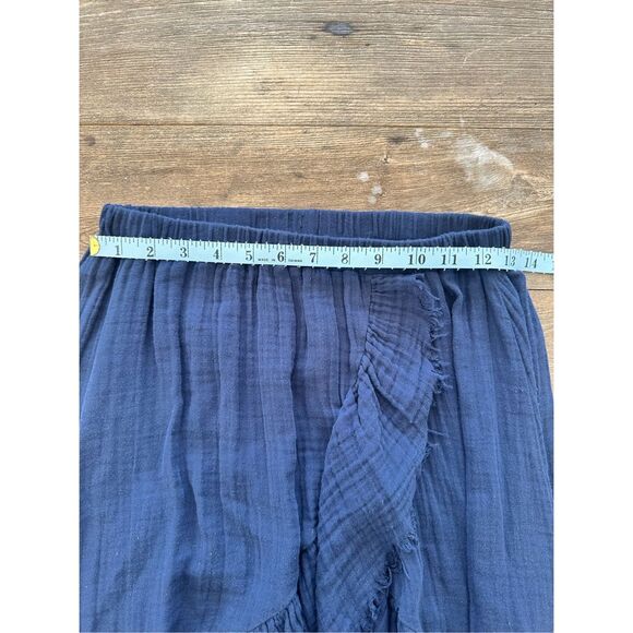 Stark X Navy Gauze Cotton Raw Pull On High Low Ruffle Midi Skirt - Picture 3 of 4